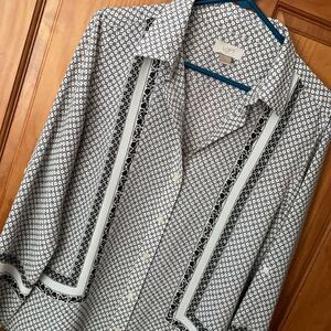 Loft Black/off White Button Down Polyester